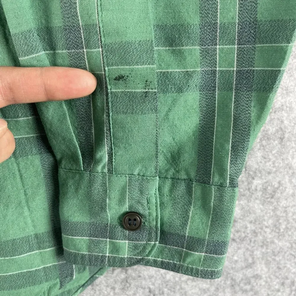 Vintage‎ Levis Silver Label Shirt Mens Medium Green Plaid Long Sleeve Pockets